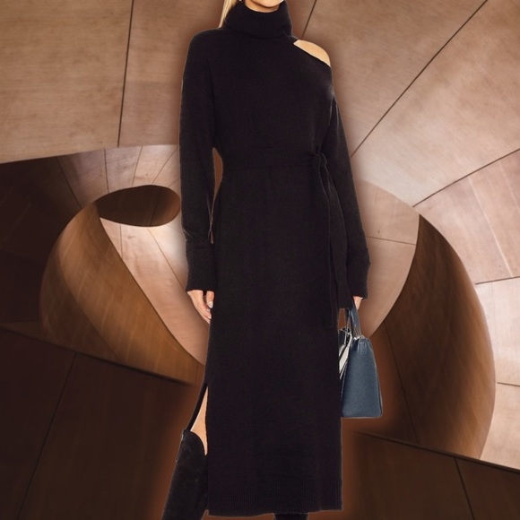 NWT PAIGE ‘Raundi’ Shoulder Cutout Long Sleeve Wool Blend Sweater Dress in Black - Picture 10 of 16